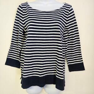 J. Crew Navy‎ and White 3/4 Sleeve Top Size M Preppy Nautical Coastal